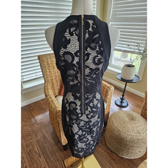 Cache Floral Lace Bodycon Sheath Dress Women's Size 6 Black Nude Party - Picture 4 of 10